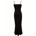 Elegante vestido largo negro ajustado con tirantes finos y silueta bodycon moderna - S / Negro