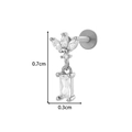 Silver F136 titanium stud with white zircon heart chain pendant, size 0.7cm x 0.3cm - 0194-9# Silver Flower Square Dangle