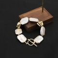 Elegant natural Baroque pearl bracelet with golden beads and a classic OT toggle clasp - White Square Set Bracelet