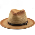 Cappello da cowboy unisex in paglia con sfumatura marrone e cinturino in pelle nera - M (56-58cm) / Gradiente Beige Chiaro (01)
