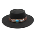 Cappello fedora nero a tesa larga stile vintage con fascia decorata con perline - M (56-58cm) / Nero
