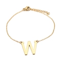 Minimalist gold stainless steel bracelet with letter W pendant and adjustable clasp - Letter W(KB116099-K)