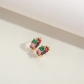 Macro detail of gold earrings with square cut emerald, ruby, and amethyst zircons - Multi-Color Zirconia (Gold)