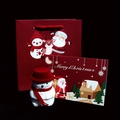 Christmas gift set with snowman velvet jewelry box, red paper bag, and greeting card - Snowman Box (Burgundy Bag Set)