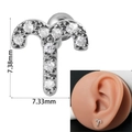 Silver Aries zodiac stud earring with clear zircon stones and ball screw back - 0.8*6*3mm / Aries