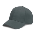 Dark grey baseball cap with classic six-panel design and curved brim in 3/4 side view - Gray