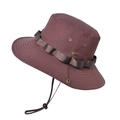 Men's outdoor wide brim sun hat in burgundy red with adjustable chin strap and vents - Coffee