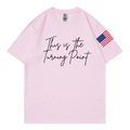 T-shirt in cotone rosa con scritte artistiche nere e dettaglio bandiera USA manica - S / Rosa