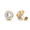 Elegante goldene runde Ohrstecker mit großem klarem Kristall und Mikro-Pave-Heiligenschein - Gold Weiß