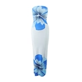 Detail view of white strapless maxi dress with large blue floral prints and slim fit - Blue