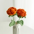 Handcrafted crochet orange rose flower bouquet in white ceramic vase centerpiece - Woven Rose (Finished) / Orange (Toothed Large Leaf with Wire)