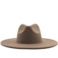 Detail of coffee brown wool felt fedora hat featuring a classic indented crown and flat brim - M (56-58cm) / Dark Khaki