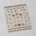 3D relief nail stickers featuring cute brown bears and blue flowers on a white sheet - 3D Embossed Bear Style (MN-409F)