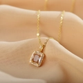 Luxurious emerald cut gemstone necklace with zircon pendant on golden titanium steel chain - White