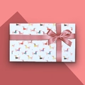 Gift box with blue dachshund pattern paper and pink ribbon bow for Valentines Day - Style 8 (Light Blue Dachshund)