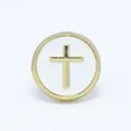 Round gold plated cross pendant with white enamel inlay for DIY jewelry bracelets - Cross / White