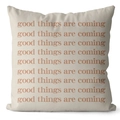 Cream square pillowcase with orange-brown text print 'good things are coming' in Nordic style - Beige-Good things are coming