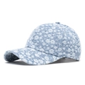 Light blue denim baseball cap featuring white floral patterns and classic curved brim - Light Blue 1 / Adjustable