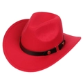 Classic red western cowboy hat with black decorative band and golden metal buckle details - M (56-58cm) / Red (170-B)