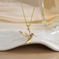 Exquisite 18K gold plated hummingbird pendant necklace with multicolored zircon stones - FN0114 Multi-colored Gemstone Hummingbird