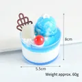Artificial blueberry mousse cup model with cream and cherry, height 8cm, weight 60g - Blueberry Blue