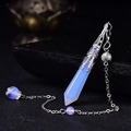 Opalit Hexagonal Kristall Pendel Anhänger mit Vintage Silber Kappe und Metallkette - Anhänger Ohne Kette Mit Kette / Silber Opal