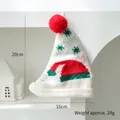 Mini bonnet de Noël tricoté blanc avec pompon rouge et motif flocon de neige - 28g / Bonnet de Noël Blanc