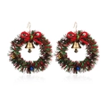 Christmas wreath earrings with red bow, golden bells and colorful ornaments on white background - 6.Colorful Wreath Earrings
