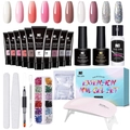 Professional Née Jolie poly nail gel kit with UV lamp, 10 color tubes and tools - 10 Color Set (Boxed With Lamp)