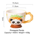 Ceramic panda mug with yellow twisted handle and relief pineapple hat design, 400ml - Pineapple Panda