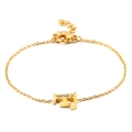 Minimalist gold H-letter bracelet with sparkling zircons and delicate link chain - Letter F Style (KB117688-KLB)
