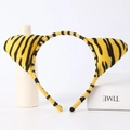 Cute yellow tiger ear headband with black stripes and soft plush texture for cosplay - Tiger