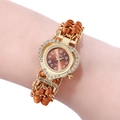 Bohemian women's heart watch with gold rhinestones and brown woven strap on wrist - Orange Brown Heart Style (A5)