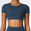 Enges Crop-Yoga-Top in Dunkelblau aus gebürstetem Stoff für intensives Training - S / Marineblau