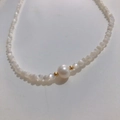 Elegant 14K gold plated necklace with central freshwater pearl and cat eye stone beads - 3MM Cat's Eye Stone High Luster Pearl Necklace