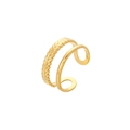 Detailed view of gold-plated double-layer open ring with wheat leaf texture and polished band - Gold Wheat Ear Polished Double Layer