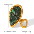 Macro di anello aperto vintage francese dorato con pietra naturale verde e cornice spessa - Verde/Stile Malachite(HC-R30563-GN)