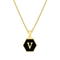 Collar de acero inoxidable chapado en oro 18K con colgante hexagonal negro y letra V - Con cadena / Negro V