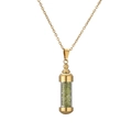 Detail of gold capsule pendant filled with green natural stones on fine O-chain necklace - Gold Green Stone