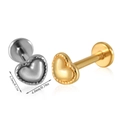 Paire de puces d'oreilles cœur en acier inoxydable argent et or avec dimensions - Cœur-NO 3