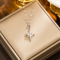 Silver star cross necklace with zircon pendant displayed on a premium jewelry box - 312 Silver Four-Pointed Star