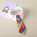Collare per animali con colletto bianco da camicia e cravatta a righe arcobaleno vivaci - S (Collo 27cm) / righe arcobaleno