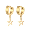 Polished golden stainless steel hoop earrings featuring minimalist star pendant charms - Ear Buckle / Gold