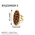 Ring aus 18K vergoldetem Edelstahl mit ovalem Leopard-Inlay im modernen Ins-Stil-Design - Großer ovaler Leoparden-Stil (A7-6-251007-1)