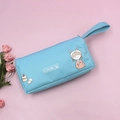 Light blue canvas pencil case featuring cute cartoon girl and portable handle strap - Cake Girl (Light Blue)