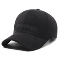 Black corduroy baseball cap with RECUSLIVE embroidery shown from a 45-degree angle - Black with Black Embroidery