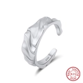 Irregular wave S925 sterling silver open ring with a polished minimalist aesthetic - Adjustable Open / Wave Pattern Style (GAR05) / Silver