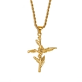 18K gold plated stainless steel rope chain necklace with botanical cross flower pendant - December / Gold