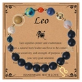 Close-up of Leo zodiac bracelet with matte black beads and tiger eye on a display card - Leo