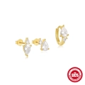 S925 sterling silver gold plated teardrop evil eye earring set with zircon stones - 925 Silver / Set of 3-Gold#2